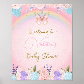 Póster Signo de bienvenida de Baby Shower, mariposas arco