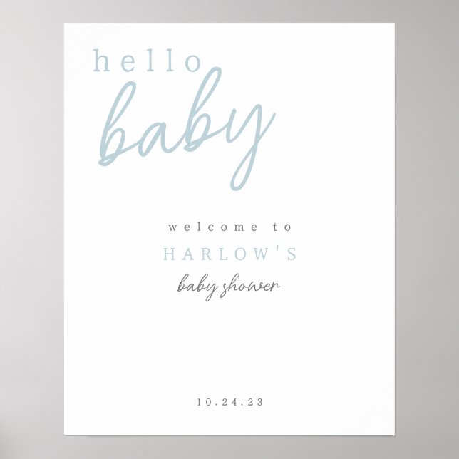 Póster Signo de bienvenida de Baby Shower moderno Blue He (Frente)