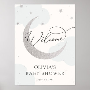 Póster Signo de bienvenida de Baby Shower Moon and Stars