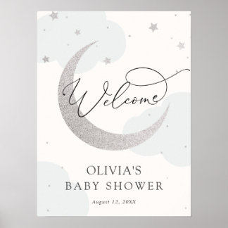 Póster Signo de bienvenida de Baby Shower Moon and Stars