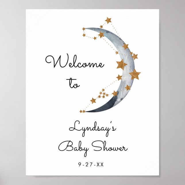Póster Signo de bienvenida de Baby Shower Moon and Stars (Frente)