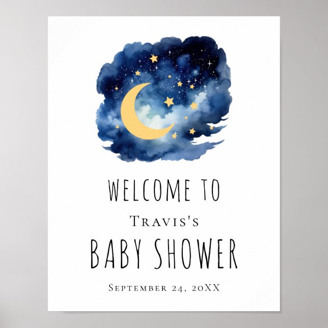 Póster Signo de bienvenida de Baby Shower Moon & Stars (Frente)