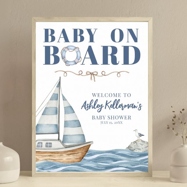 Póster Signo de bienvenida de Baby Shower naumático (Nautical Baby Shower Welcome Sign)