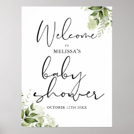 Póster Signo de bienvenida de Baby Shower neutra de verde