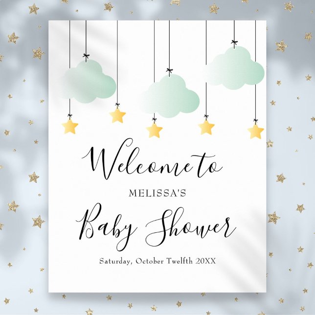Póster Signo de bienvenida de Baby Shower neutral de Twin (Twinkle Twinkle Neutral Baby Shower Welcome Sign)