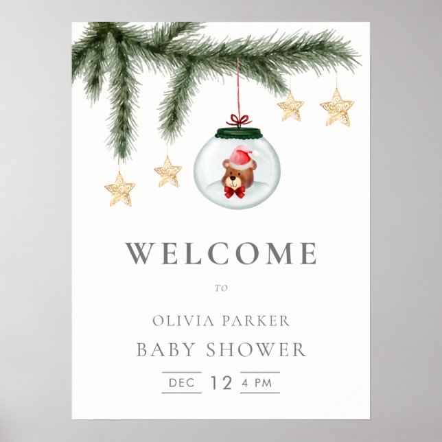 Póster Signo de bienvenida de Baby Shower Neutral Teddy B (Frente)