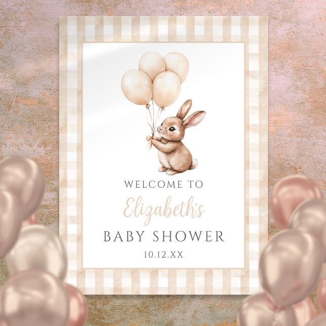 Póster Signo de bienvenida de Baby Shower neutro para con (Little Bunny Neutral Baby Shower Welcome Sign)
