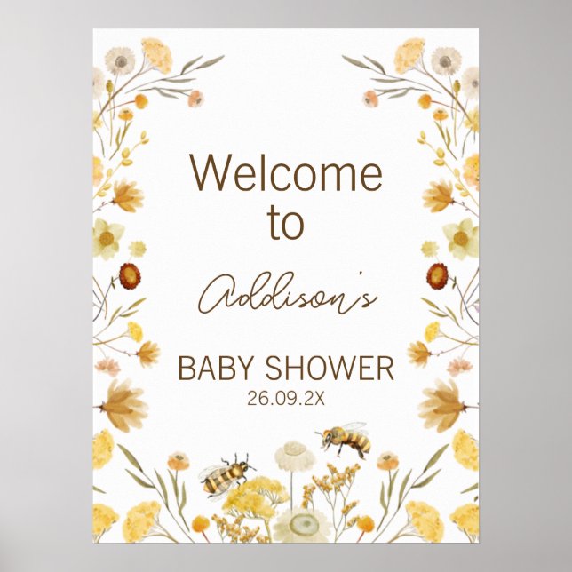 Póster Signo de bienvenida de Baby Shower para Abeja Amar (Frente)