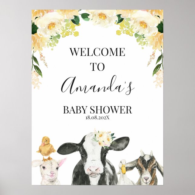 Póster Signo de bienvenida de Baby Shower para animales d (Frente)