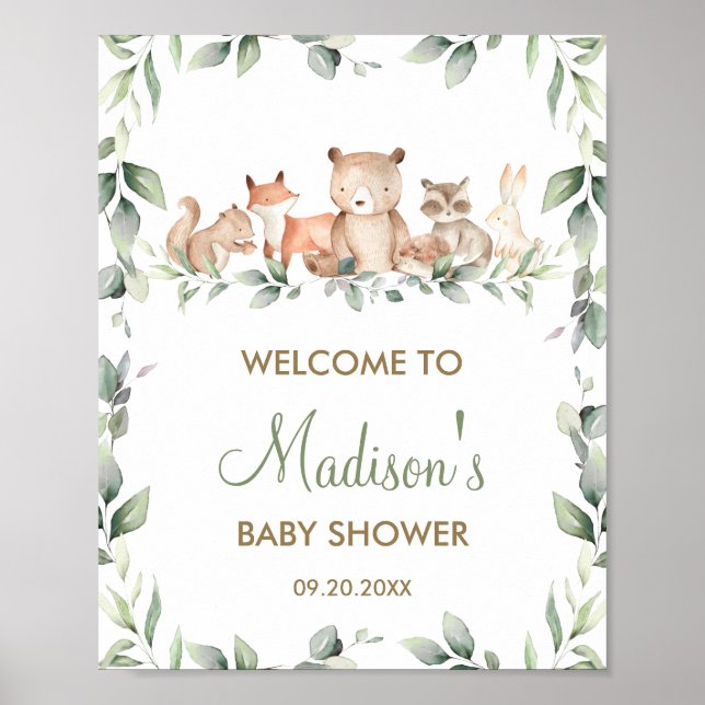Póster Signo de bienvenida de Baby Shower para animales d (Frente)