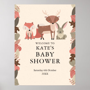 Póster Signo de bienvenida de Baby Shower para animales d