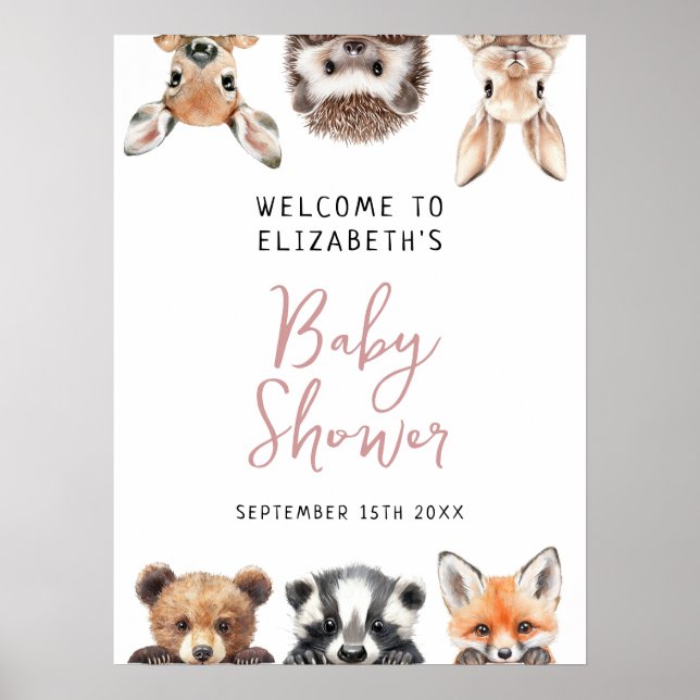 Póster Signo de bienvenida de Baby Shower para animales d (Frente)