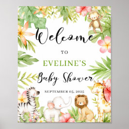 Póster Signo de bienvenida de Baby Shower para animales d