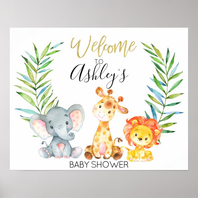 Póster Signo de bienvenida de Baby Shower para animales d (Frente)