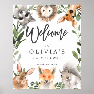 Póster Signo de bienvenida de Baby Shower para animales d