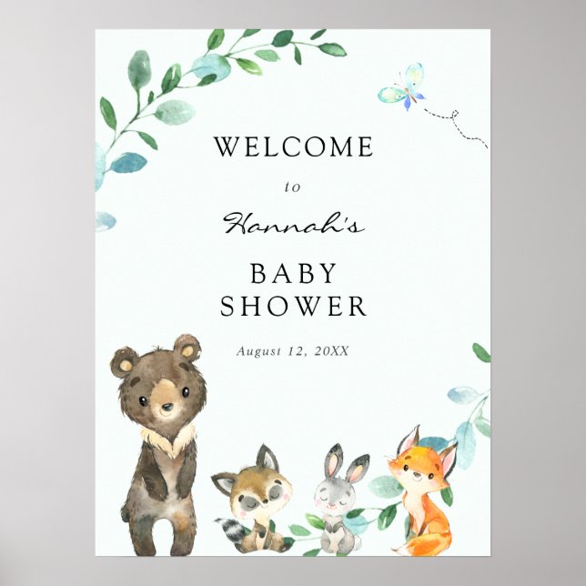 Póster Signo de bienvenida de Baby Shower para animales d (Frente)