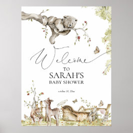 Póster Signo de bienvenida de Baby Shower para animales d