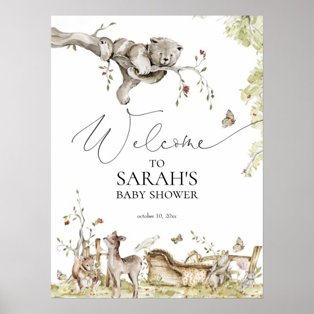 Póster Signo de bienvenida de Baby Shower para animales d (Frente)