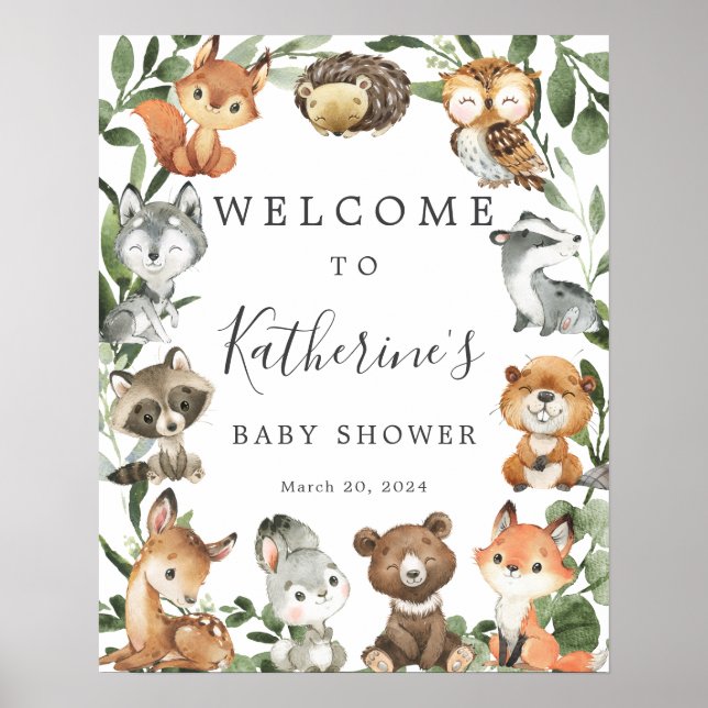 Póster Signo de bienvenida de Baby Shower para animales d (Frente)