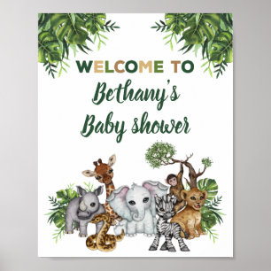 Póster Signo de bienvenida de Baby Shower para animales d