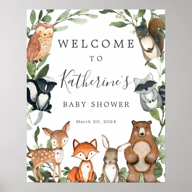 Póster Signo de bienvenida de Baby Shower para animales d (Frente)