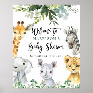 Póster Signo de bienvenida de Baby Shower para animales d
