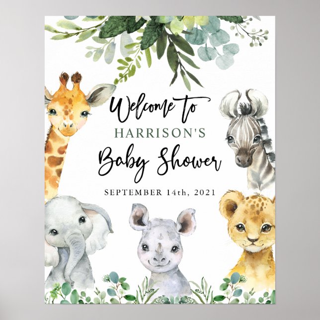 Póster Signo de bienvenida de Baby Shower para animales d (Frente)