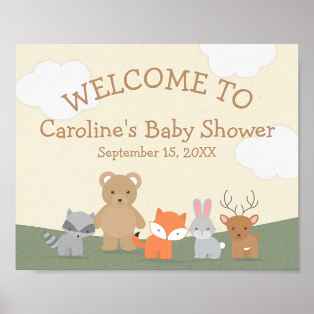 Póster Signo de bienvenida de Baby Shower para animales d (Frente)