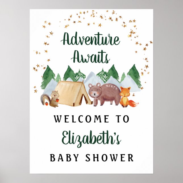 Póster Signo de bienvenida de Baby Shower para animales r (Frente)
