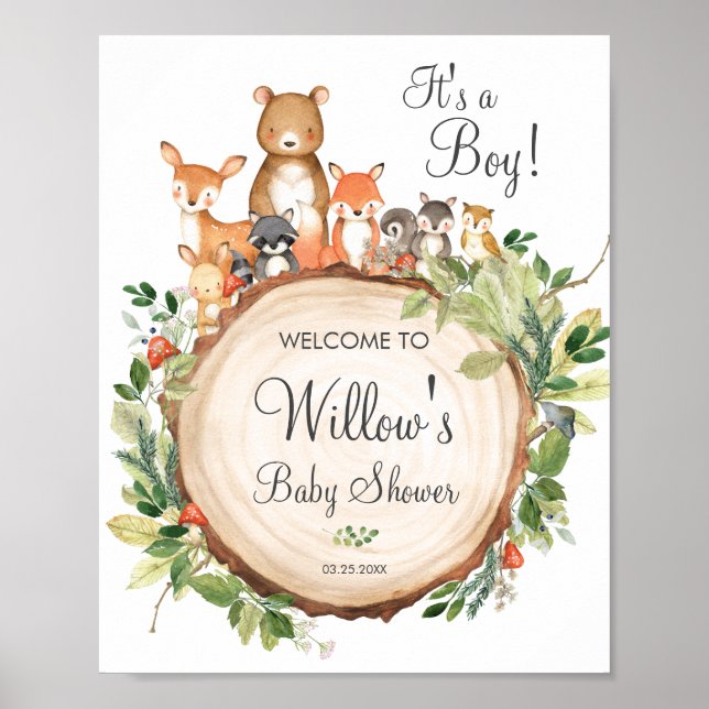 Póster Signo de bienvenida de Baby Shower para animales r (Frente)