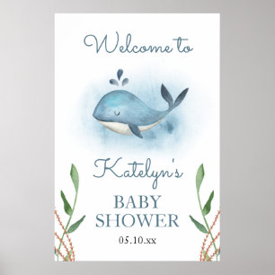 Póster Signo de bienvenida de Baby Shower para ballenas