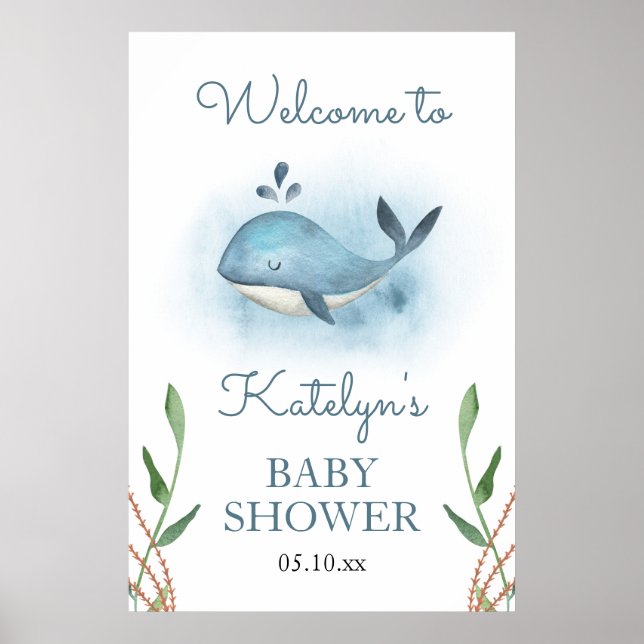 Póster Signo de bienvenida de Baby Shower para ballenas (Frente)
