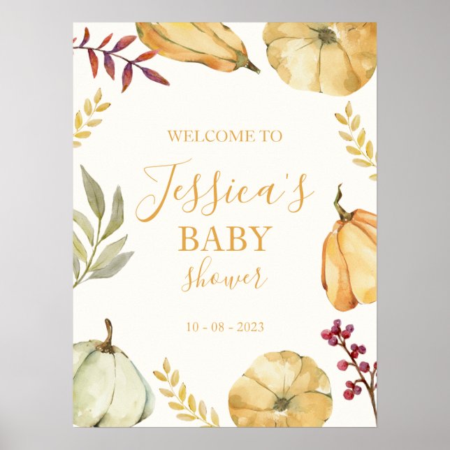 Póster Signo de bienvenida de Baby Shower para calabaza d (Frente)