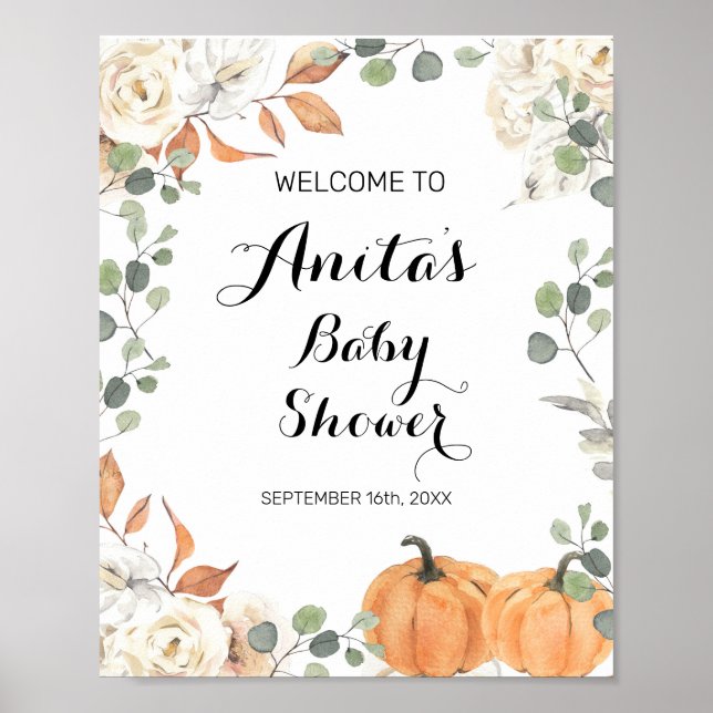 Póster Signo de bienvenida de Baby Shower para calabaza r (Frente)