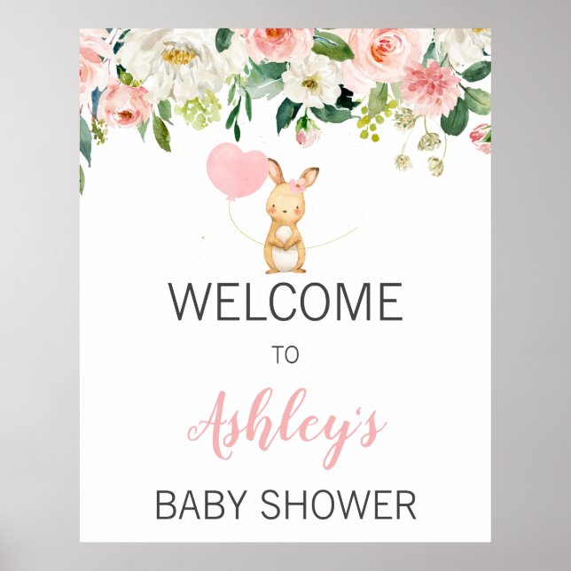 Póster Signo de bienvenida de Baby Shower para conejito f (Frente)