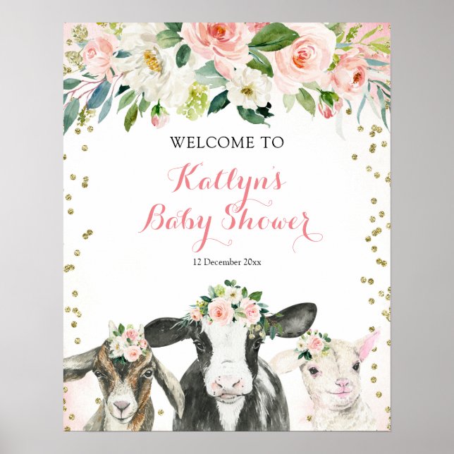 Póster Signo de bienvenida de Baby Shower para el Chica f (Frente)