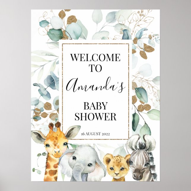 Póster Signo de bienvenida de Baby Shower para el Safari  (Frente)