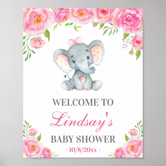 Póster Signo de bienvenida de Baby Shower para elefante d (Frente)