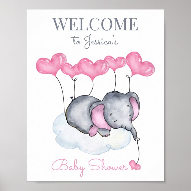 Póster Signo de bienvenida de Baby Shower para elefante d (Frente)