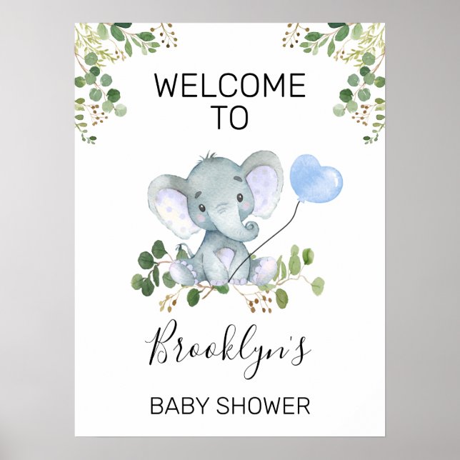 Póster Signo de bienvenida de Baby Shower para elefante d (Frente)