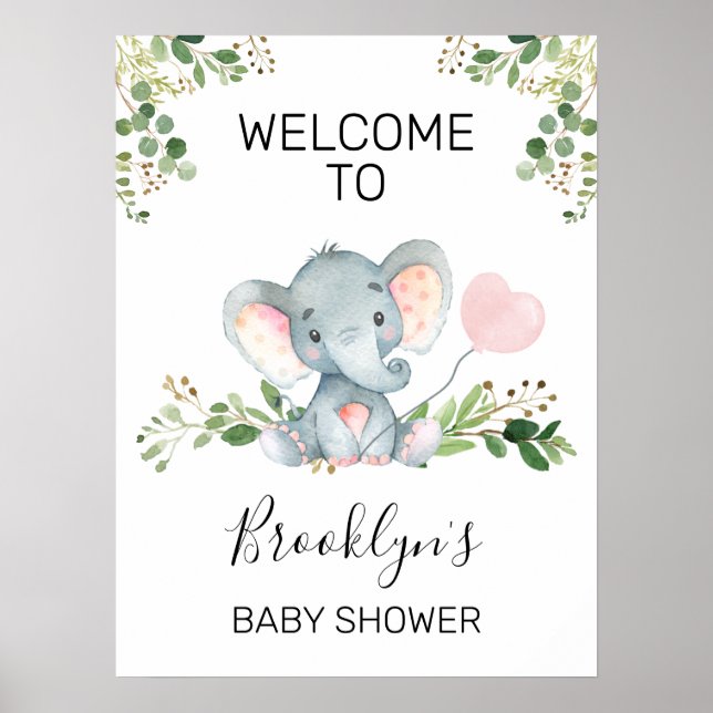 Póster Signo de bienvenida de Baby Shower para elefante d (Frente)
