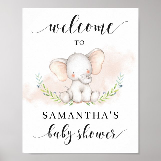 Póster Signo de bienvenida de Baby Shower para elefante d (Frente)
