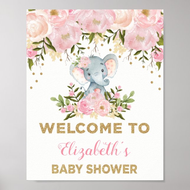 Póster Signo de bienvenida de Baby Shower para Elefante F (Frente)