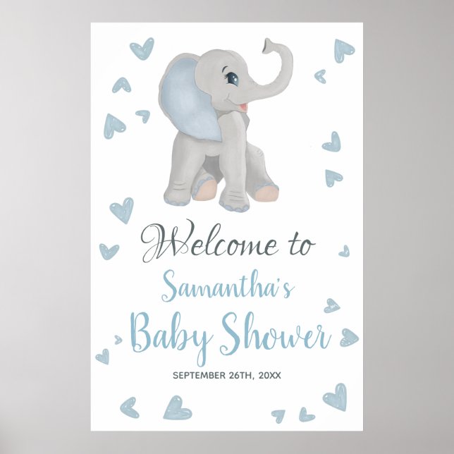 Póster Signo de bienvenida de Baby Shower para elefante g (Frente)