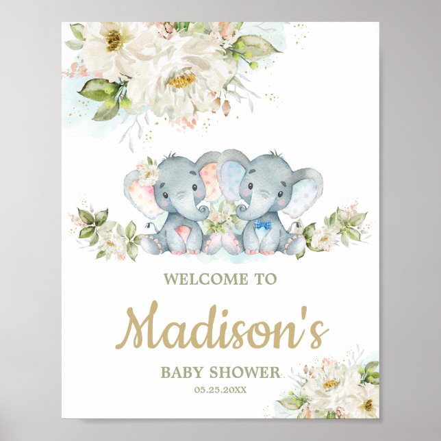 Póster Signo de bienvenida de Baby Shower para elefante g (Frente)