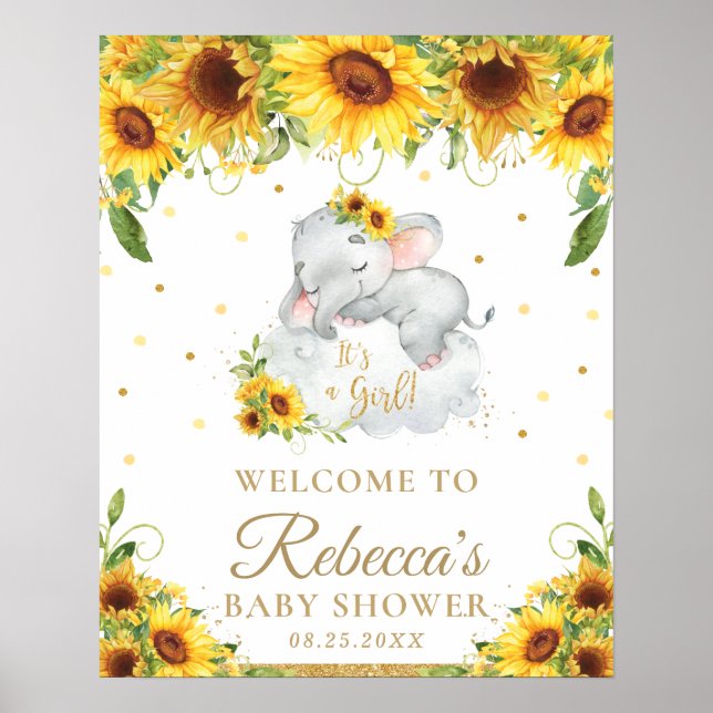Póster Signo de bienvenida de Baby Shower para elefante l (Frente)