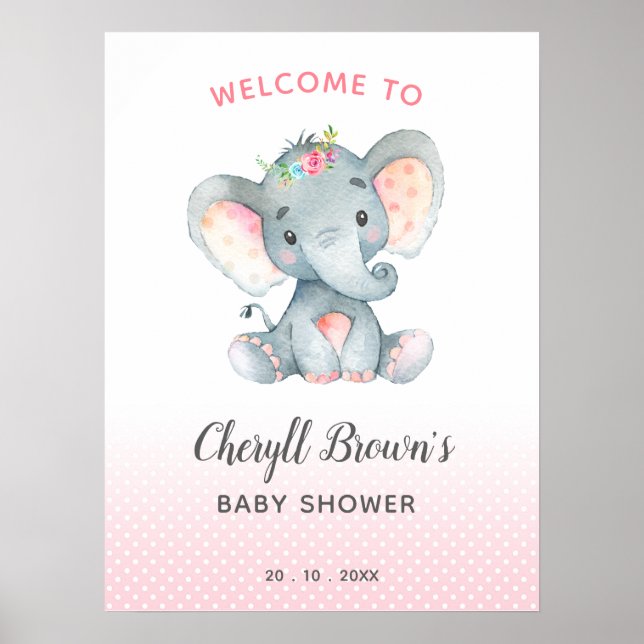 Póster Signo de bienvenida de Baby Shower para elefante P (Frente)