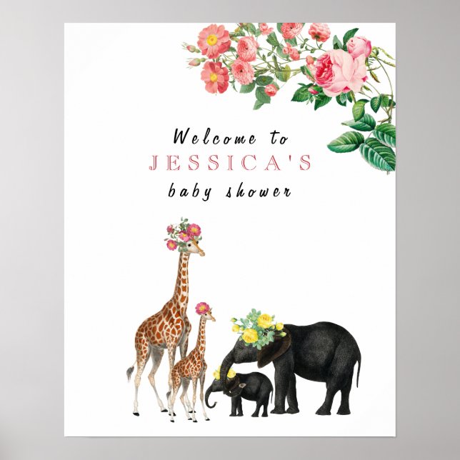 Póster Signo de bienvenida de Baby Shower para elefante y (Frente)