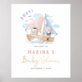 Póster Signo de bienvenida de Baby Shower para elefante y