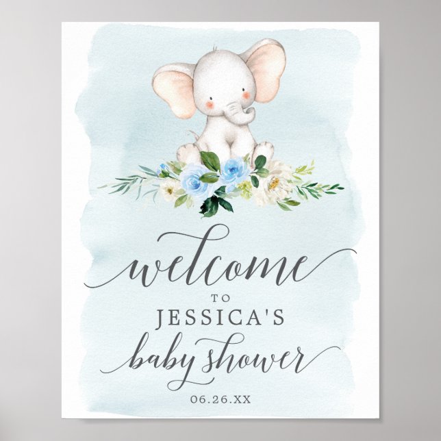 Póster Signo de bienvenida de Baby Shower para elefantes  (Frente)